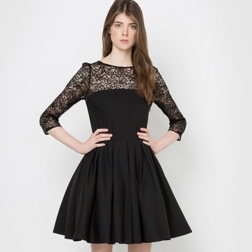 Robe droite noire dentelle