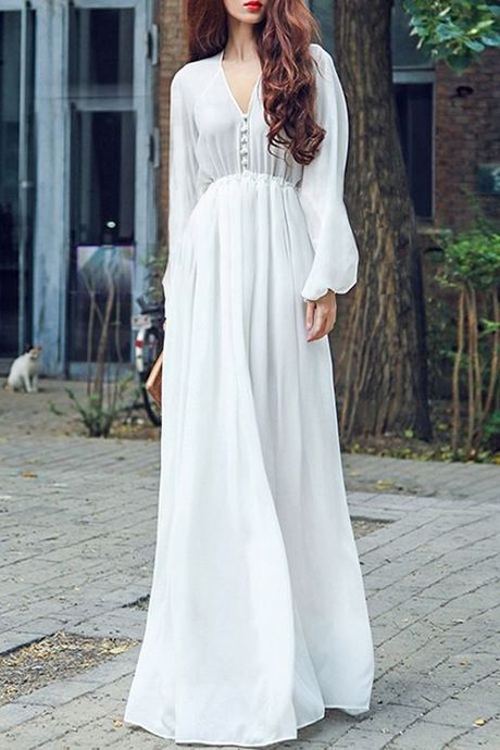 Robe longue blanche manches longues