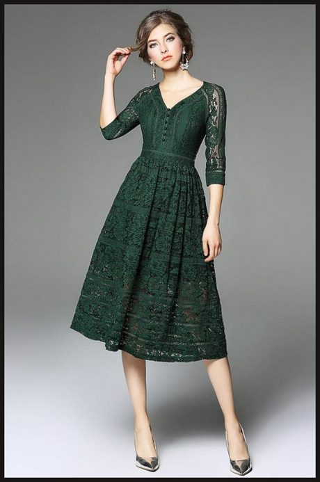 Robe longue dentelle verte