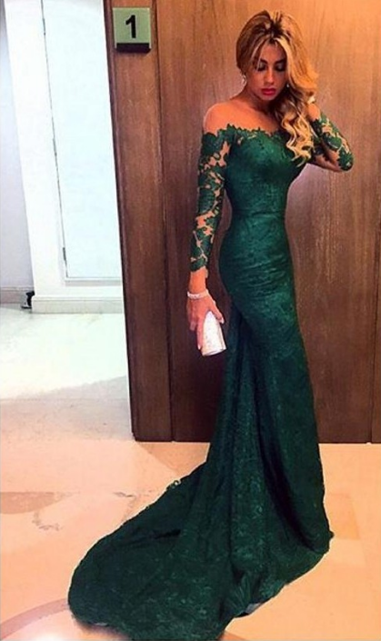 Robe longue dentelle verte