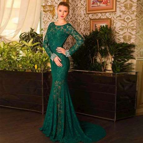 Robe longue dentelle verte