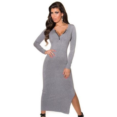 Robe longue fendue grise