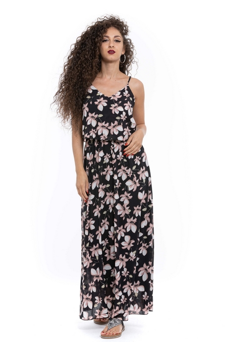 Robe longue noir a fleur