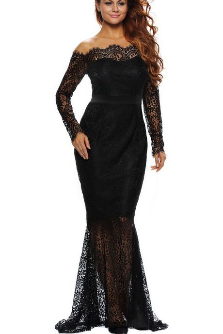 Robe longue noire dentelle manche longue