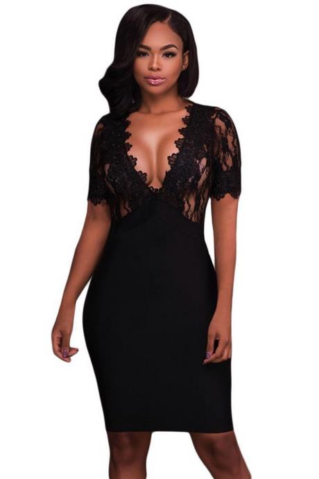 Robe noir moulante dentelle