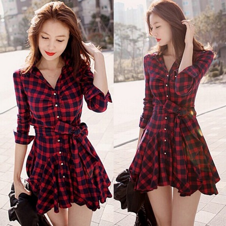 Robe chemise a carreaux femme