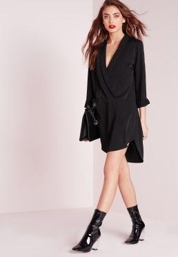 Robe chemisier noire manche longue