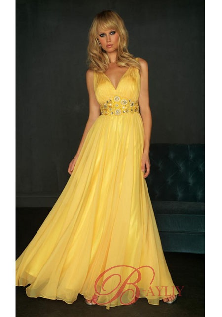 Robe jaune de soiree