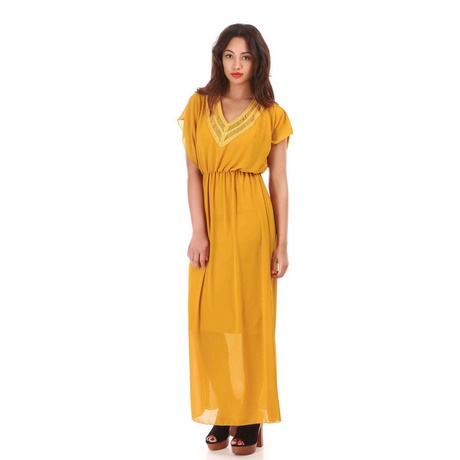 Robe longue jaune moutarde