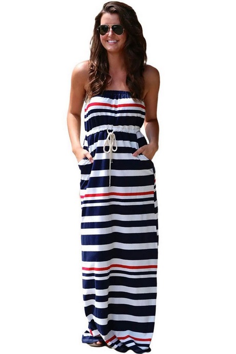 Robe longue rayée bleu et blanc