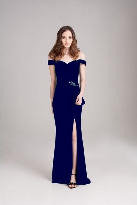 Robe cocktail longue bleu marine