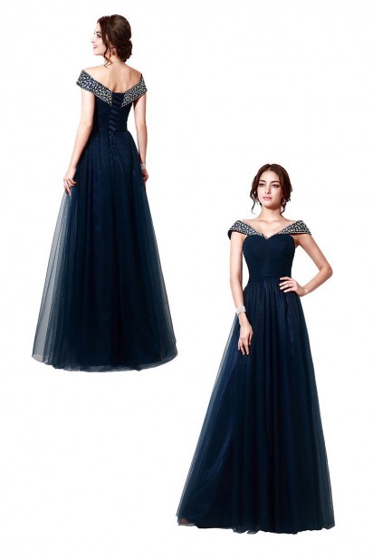 Robe de soirée bleu marine longue