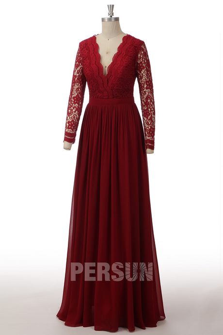 Robe longue dentelle bordeaux