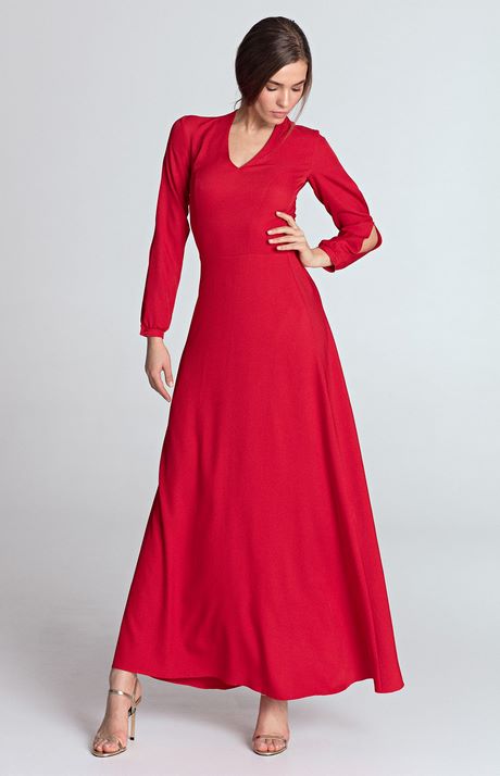 Robe longue rouge avec manche