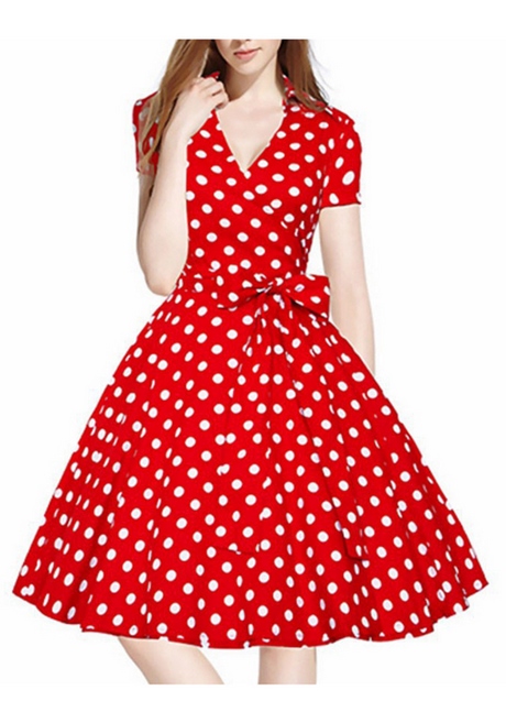 Robe vintage rouge à pois blanc