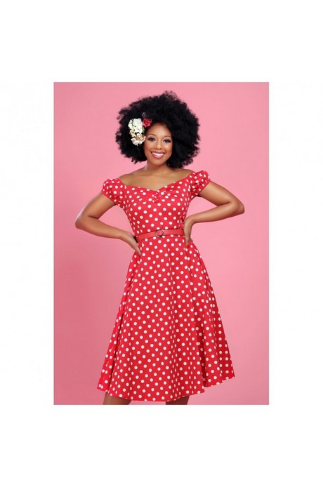 Robe vintage rouge à pois blanc