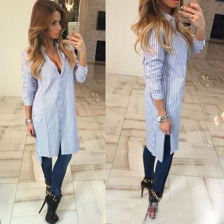 Chemise longue bleu femme