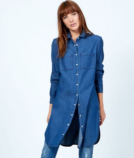 Chemise longue jean femme