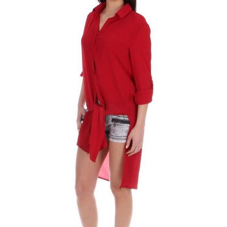 Chemise longue rouge femme