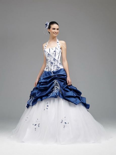 Robe de mariée bleu et blanc pas cher